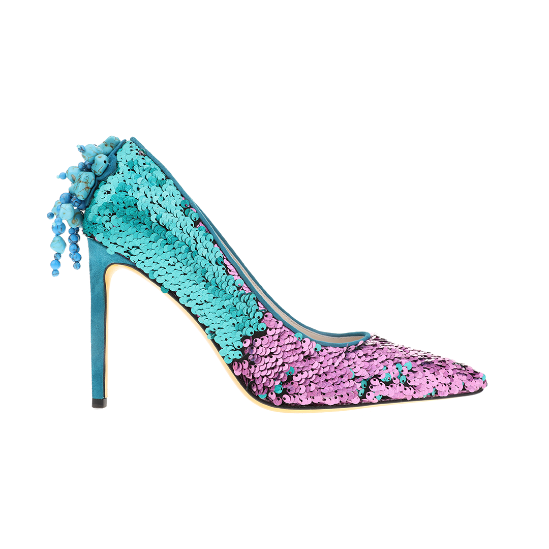 women Dichroic blue and purple pointy heels