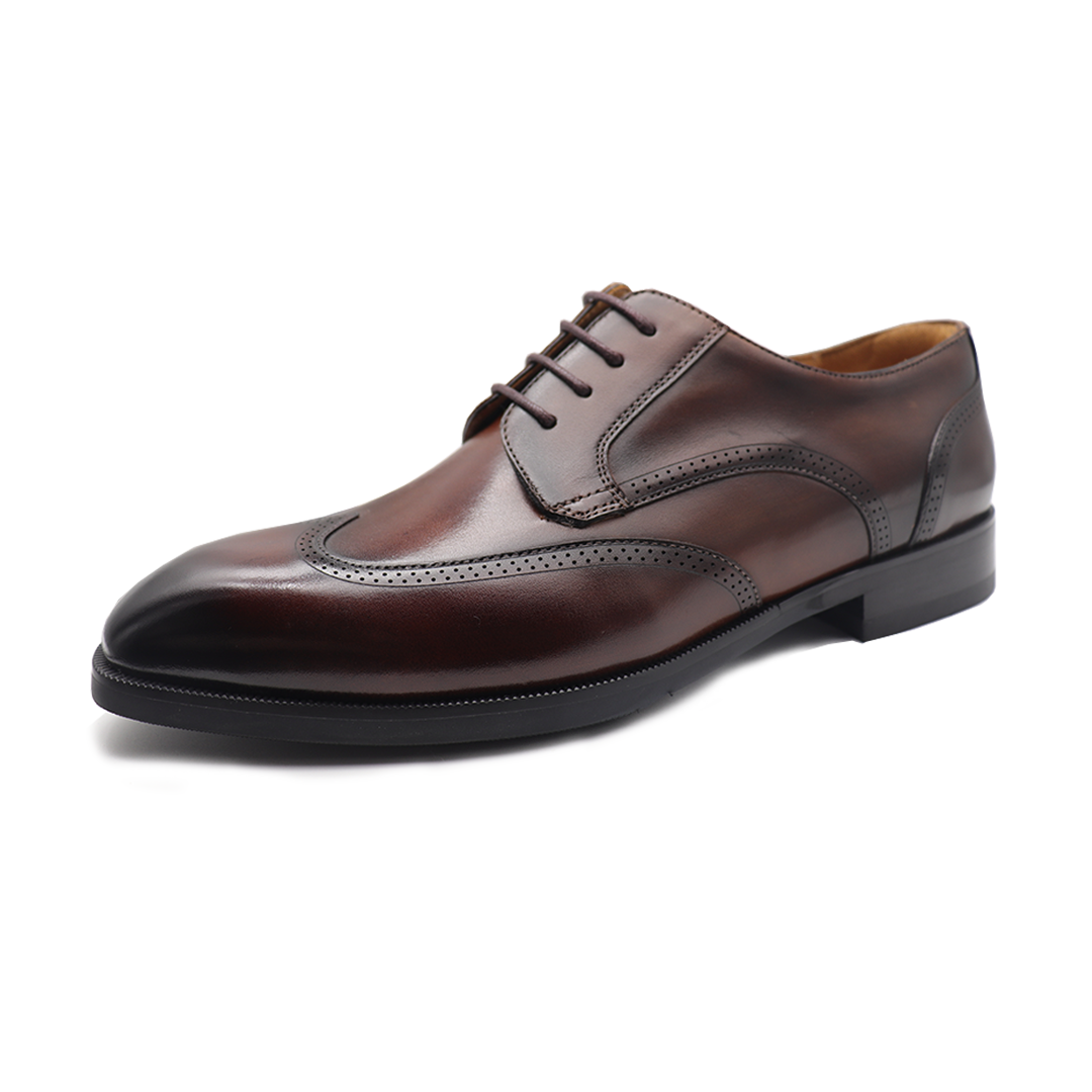 Brown Old English Brogue cowhide oxfords for men