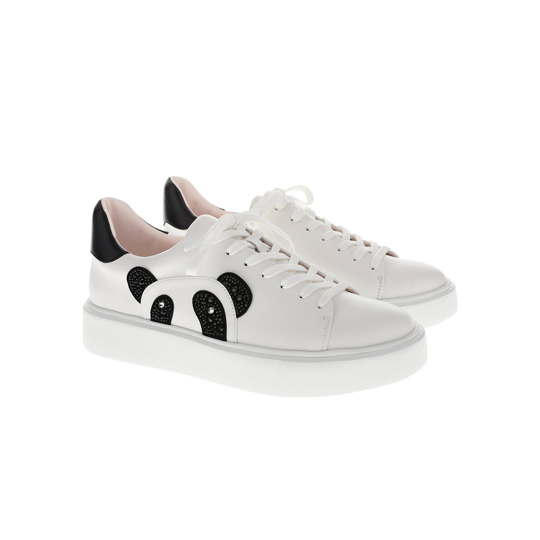 Men’s white Sheepskin and anti-cashmere leather sneaker | white Panda pattern Sheepskin and anti-cashmere leather sneaker