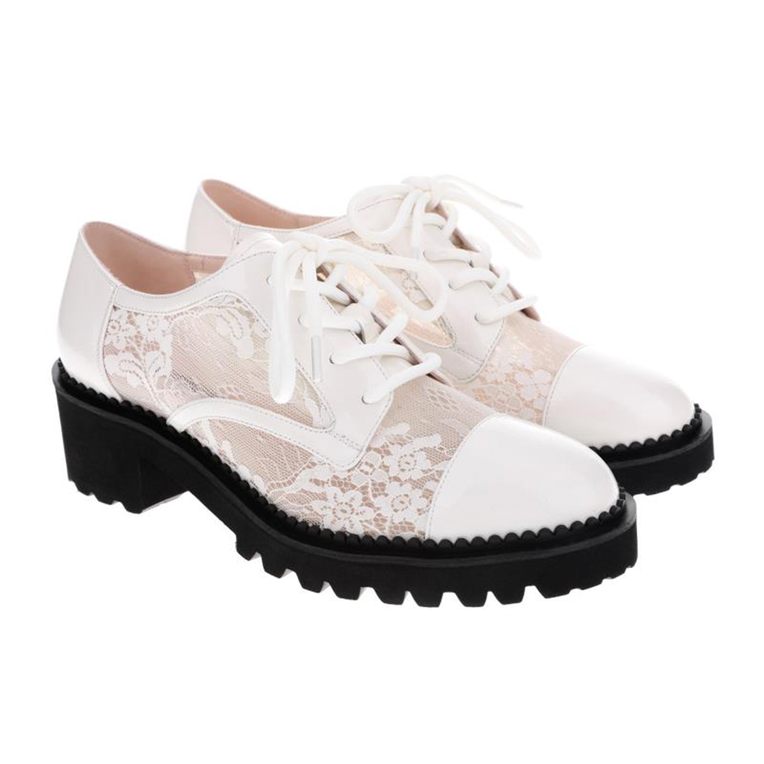 Women’s white Patent leather and lace leather sneaker | white Hollow out Patent leather and lace leather sneaker