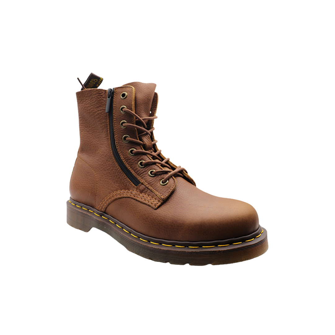 Men's Dempsey Brown Lychee Leather Goodyear Welt Boots With Side Zipper