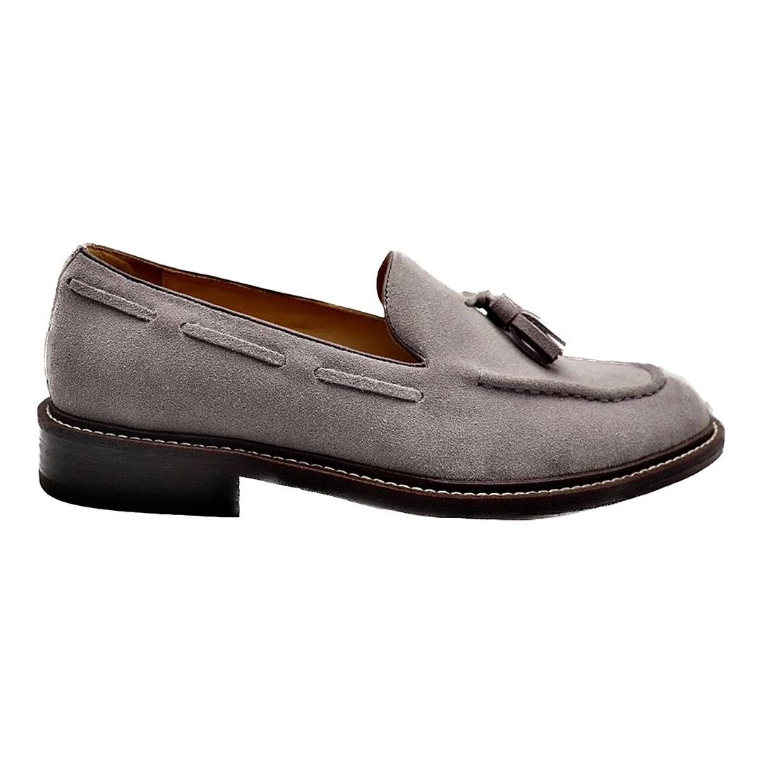 Men's Grey Suede Leather Classic Tassel Loafer Moccasin