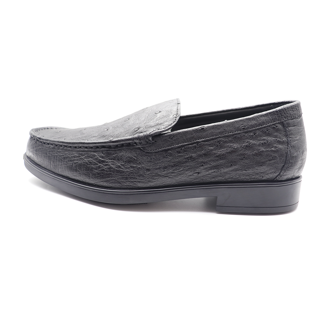 Men's Black Ostrich Leather Classic Venetian Loafer Moccasin