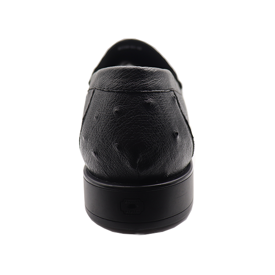 Men's Black Ostrich Leather Classic Penny Loafer Moccasin