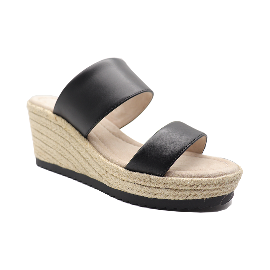 Simplicity band black espadrille wedges