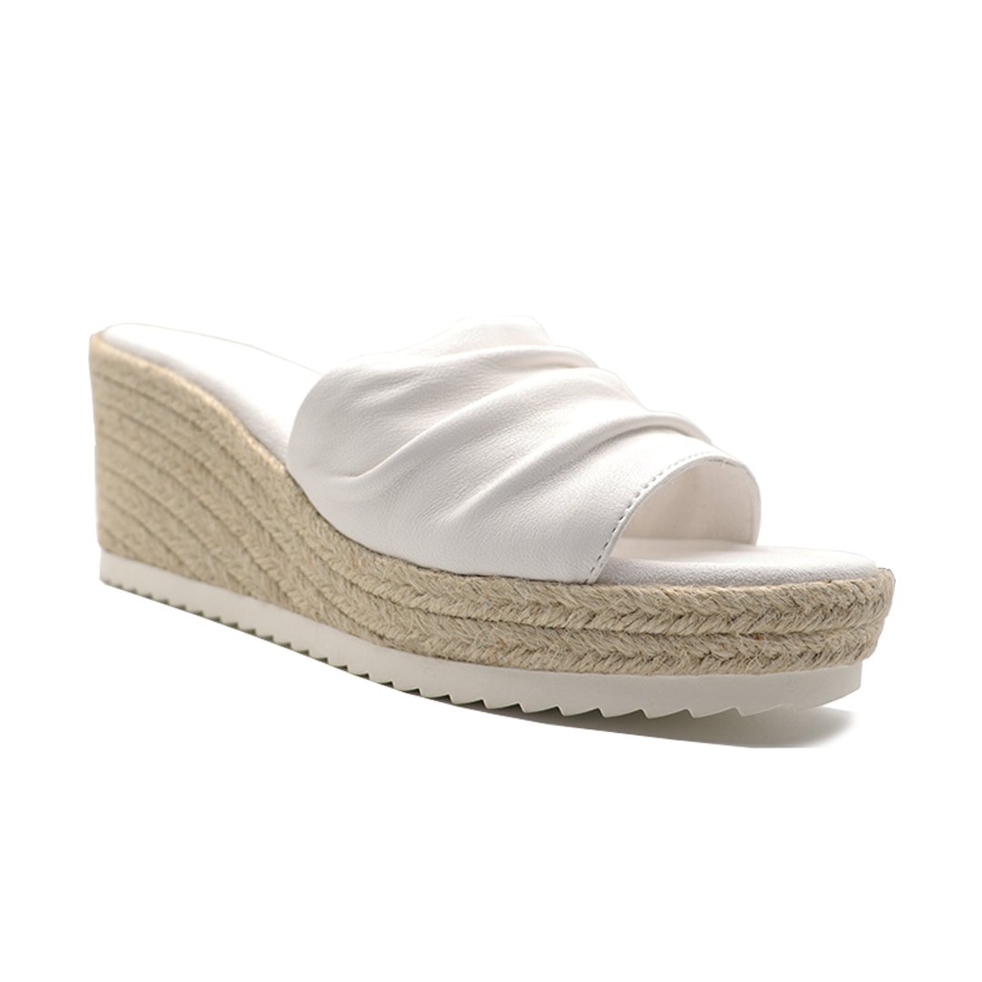 white minimalistic Pigskin Leather espadrille wedges