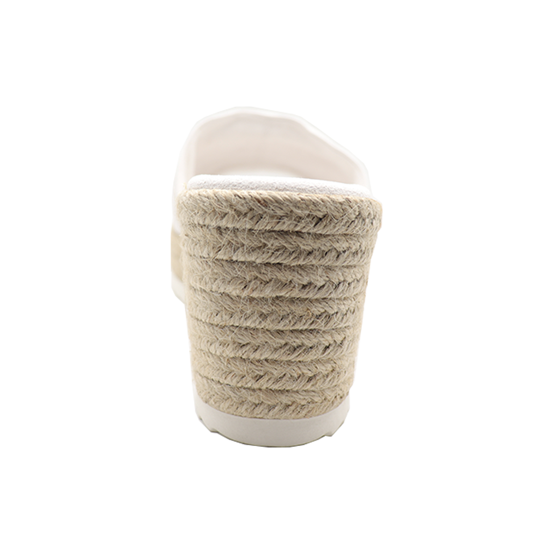 white minimalistic Pigskin Leather espadrille wedges
