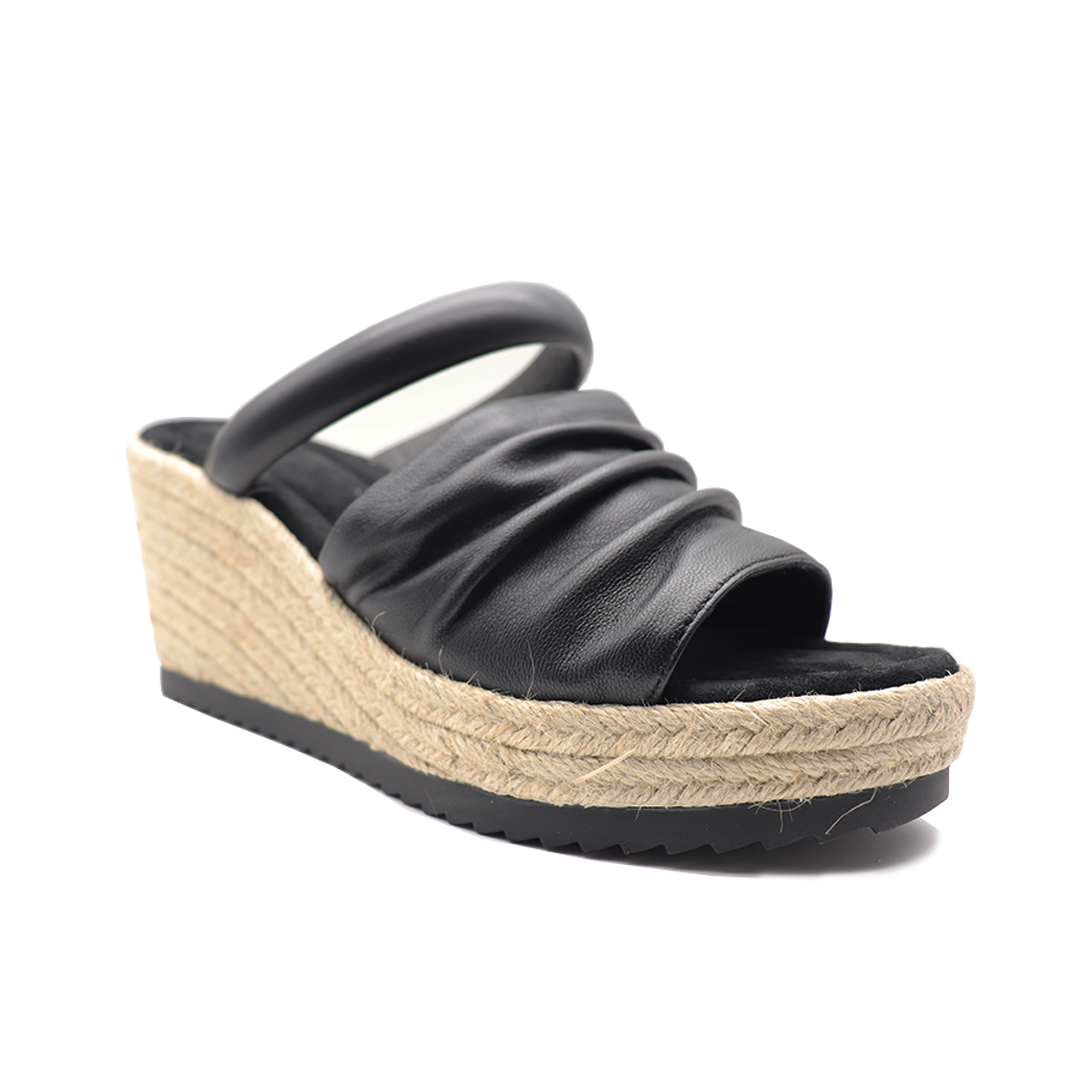 black band Pigskin Leather espadrille wedges