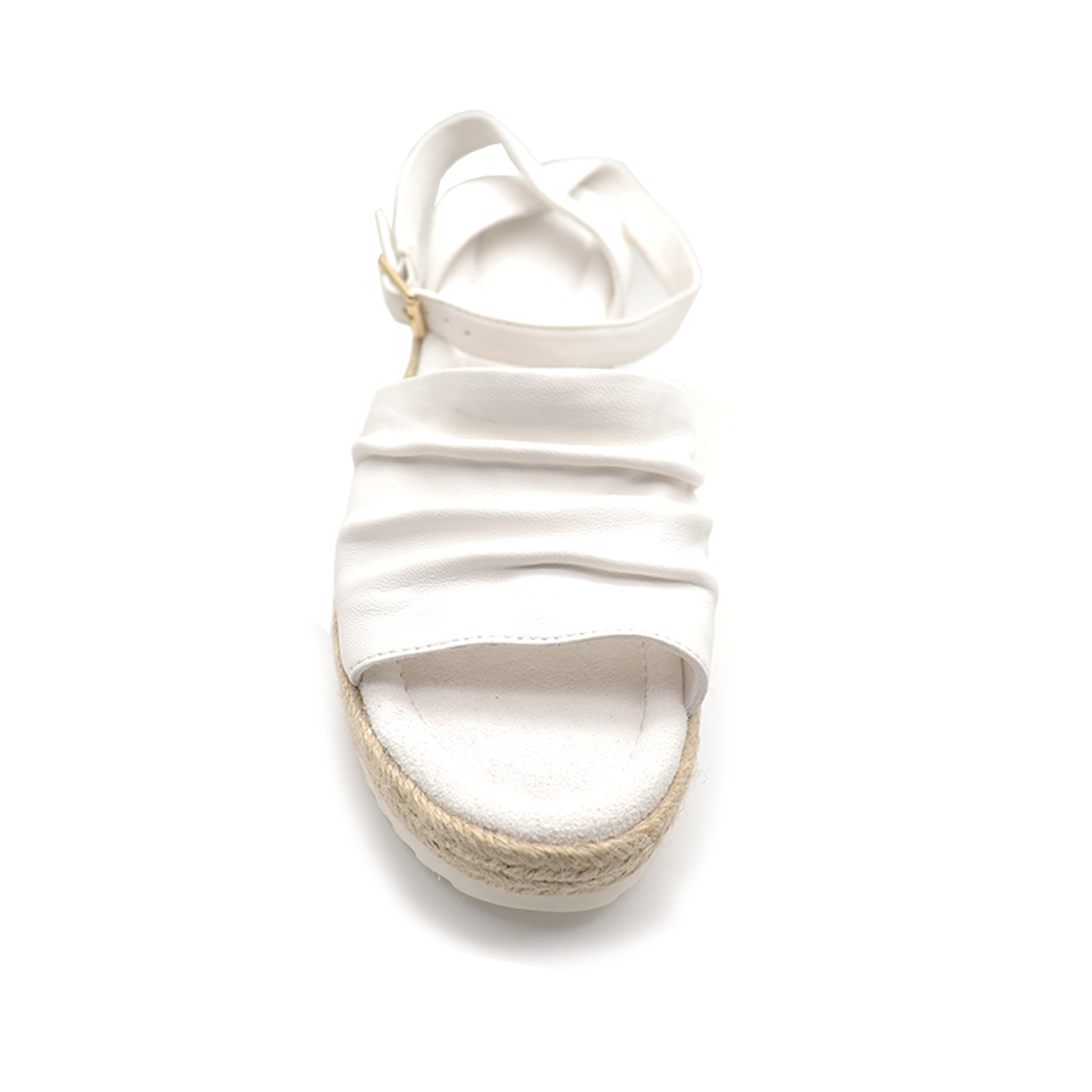 white Ankle Strap Pigskin Leather espadrille wedges