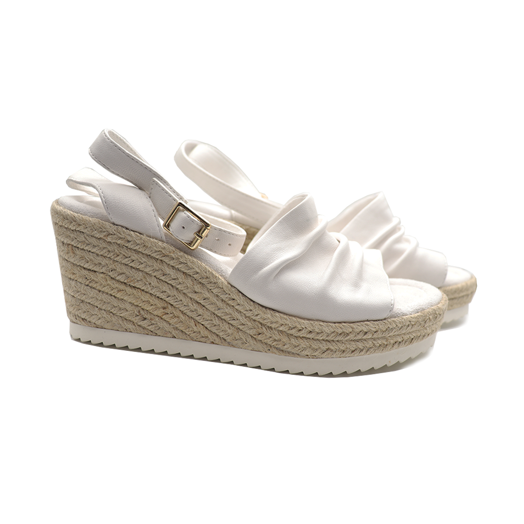 white Ankle Strap Pigskin Leather espadrille wedges