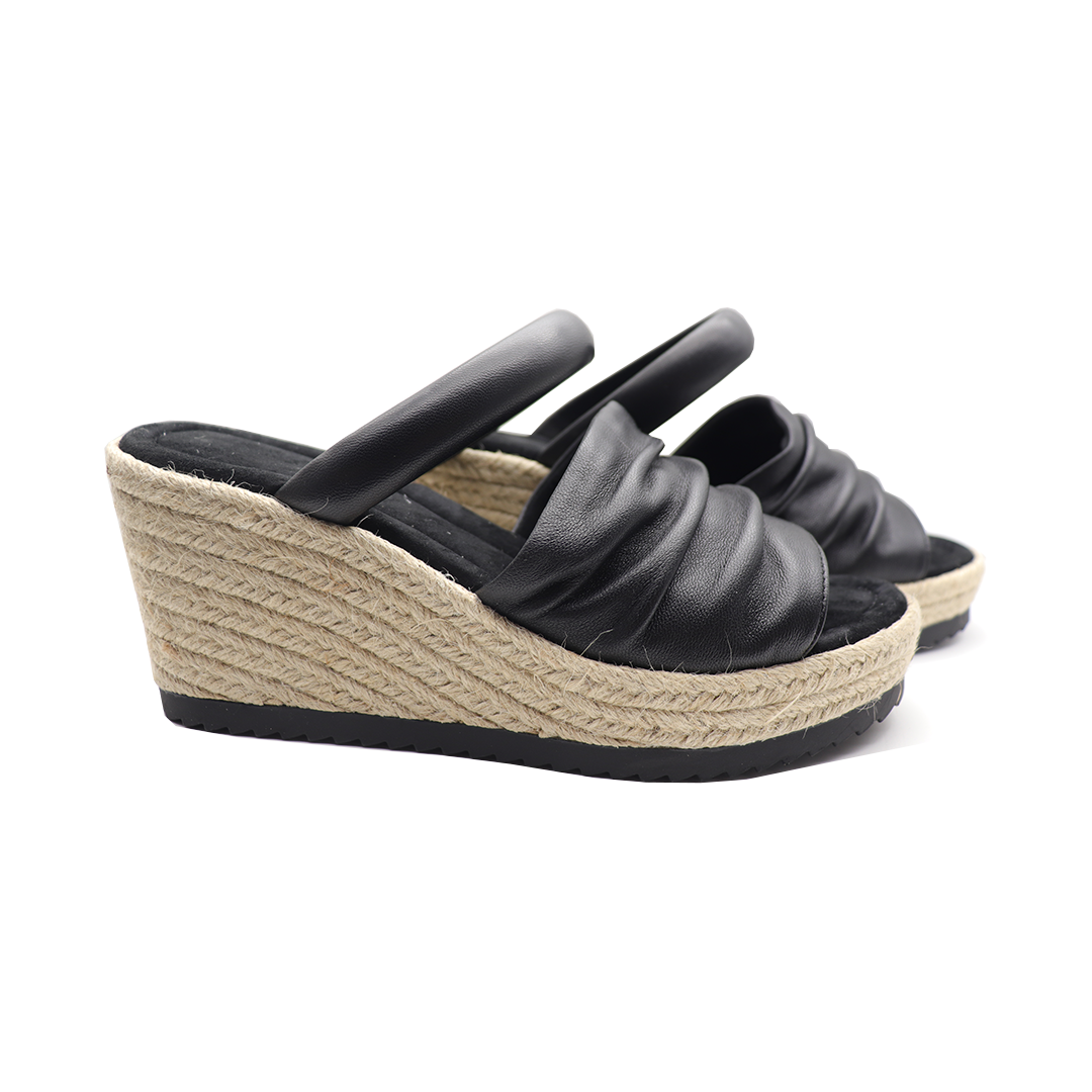 black band Pigskin Leather espadrille wedges