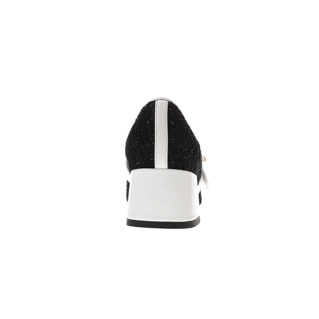 Women black Cloth and patent leather heels | black splicing Cloth and patent leather leather heels