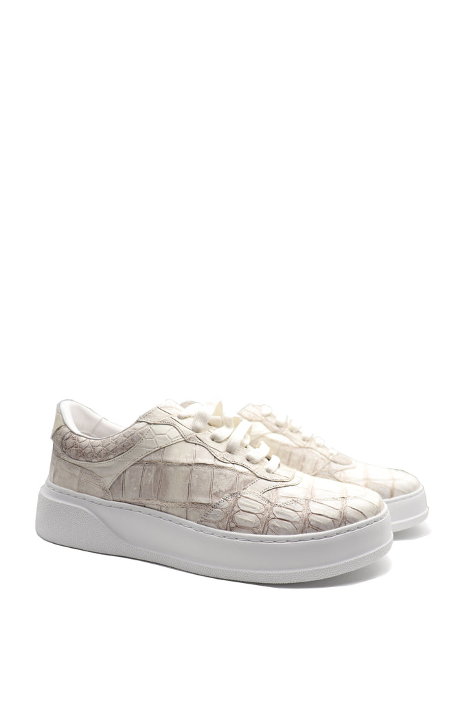 sneakers straighset en cuir crocodile doré