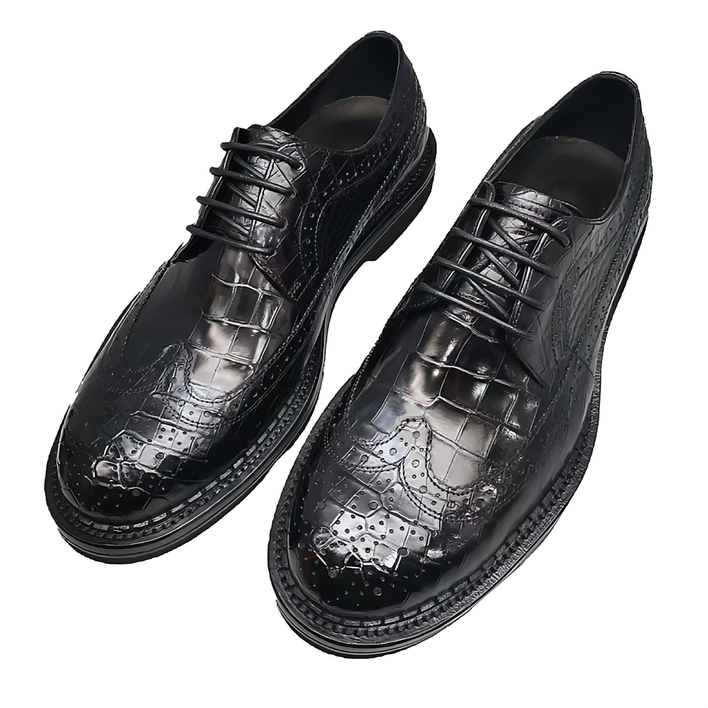 Men's Black alligator leather brogue Stitch lace-up business Shoes 6.5 US / 2E Men's Black alligator leather brogue Stitch lace-up business Shoes 6.5 US / 2E