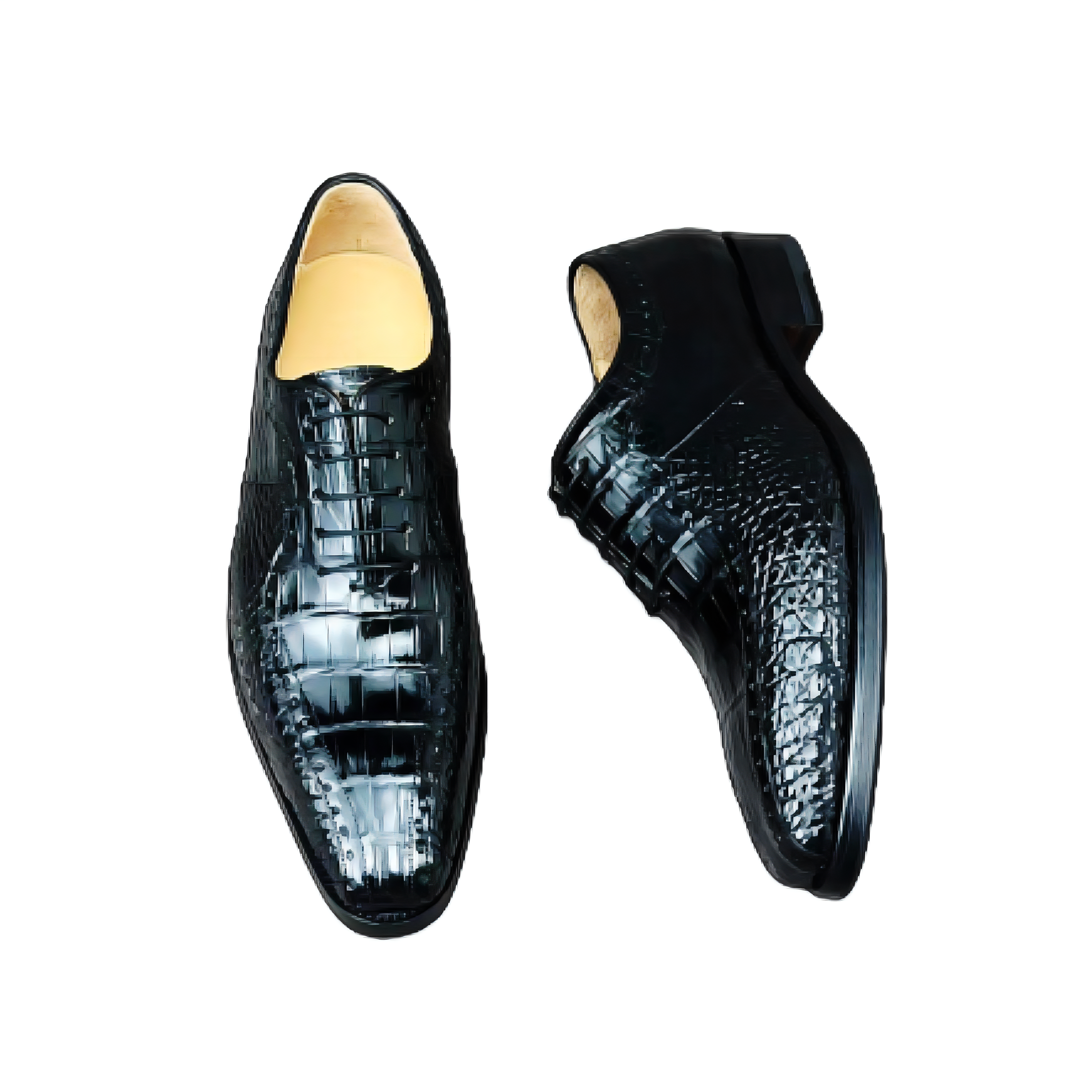 Burnished Alligator Lace-Up Oxford Black