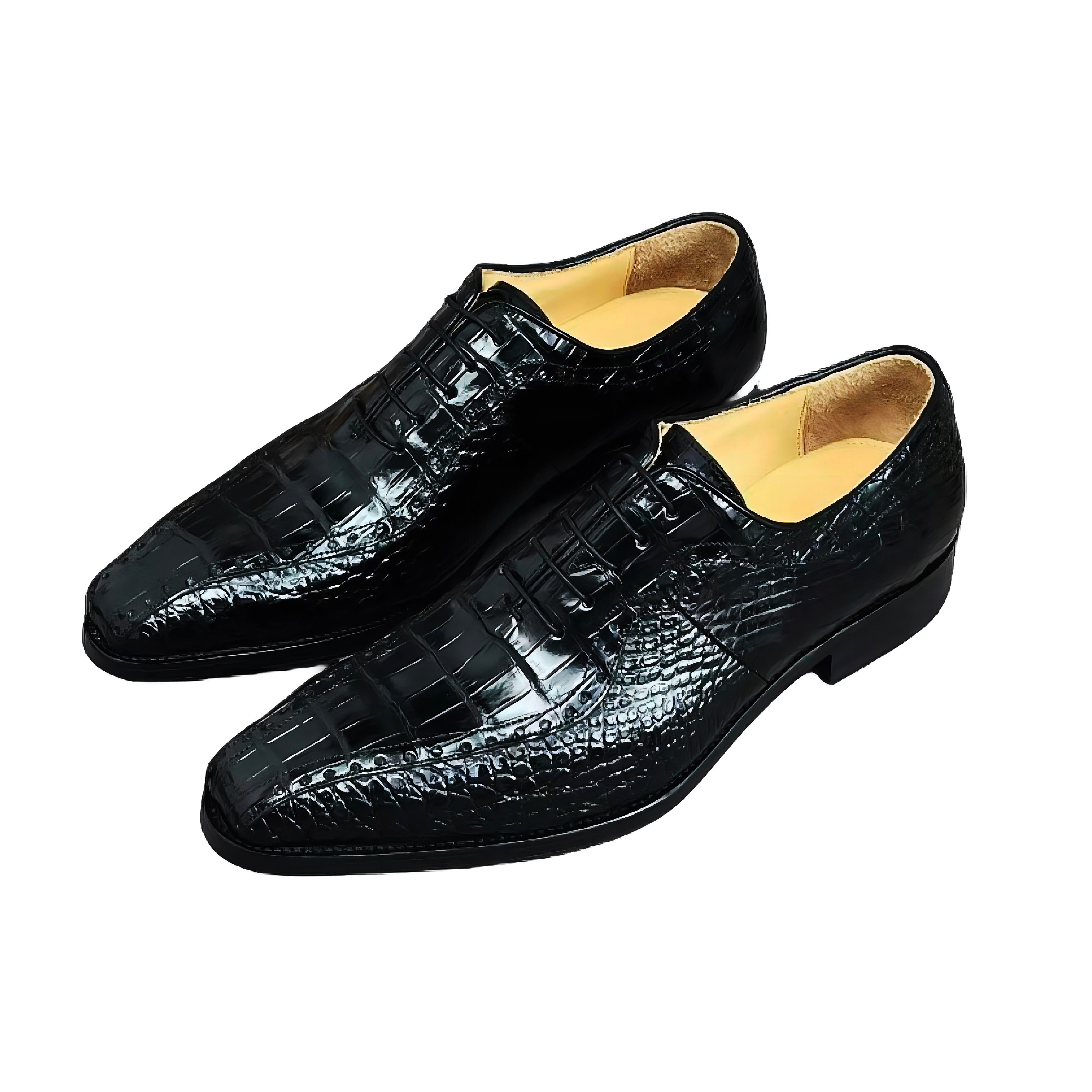 Burnished Alligator Lace-Up Oxford Black