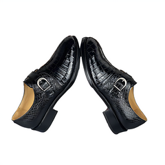 BLACK ALLIGATOR SINGLE MONK STRAP SHOES