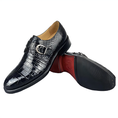 BLACK ALLIGATOR SINGLE MONK STRAP SHOES