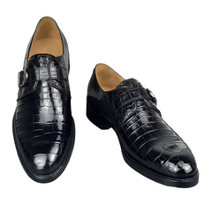 BLACK ALLIGATOR SINGLE MONK STRAP SHOES