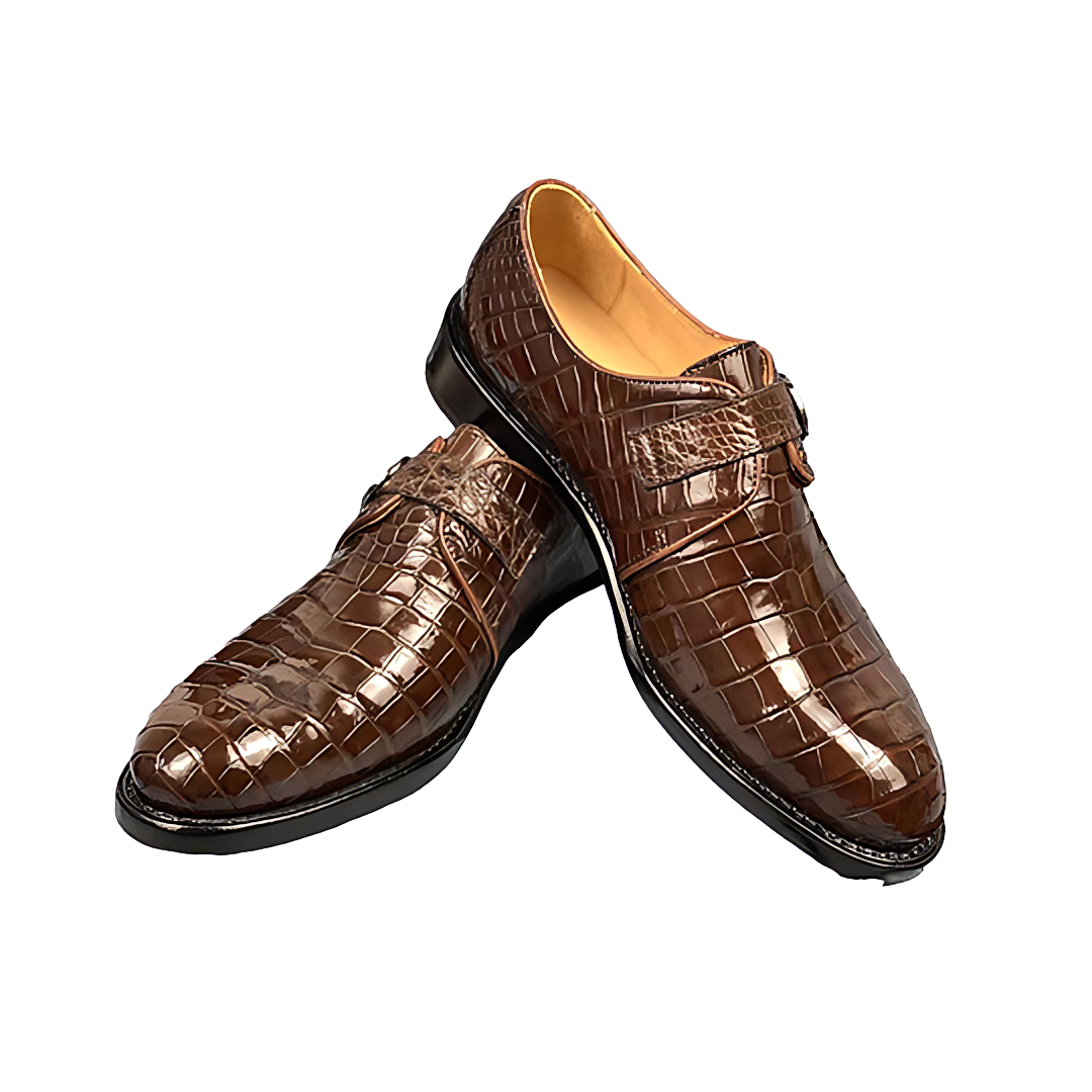 BROWN ALLIGATOR SINGLE MONK STRAP SHOES
