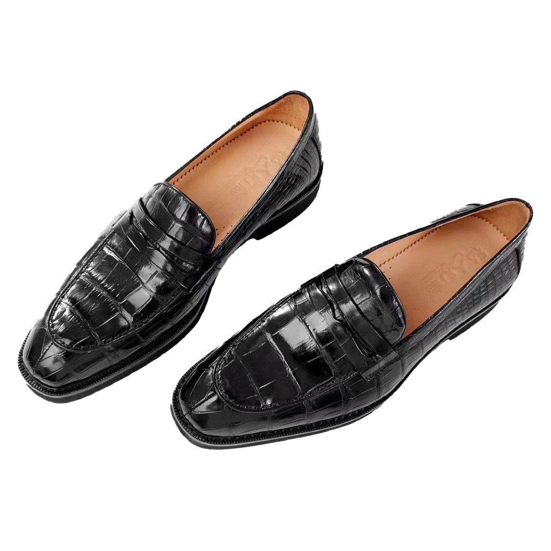 Black Penny Loafers | MEN'S LUXURY DESIGNER SHOES BLACK ALLIGATOR LOAFERS