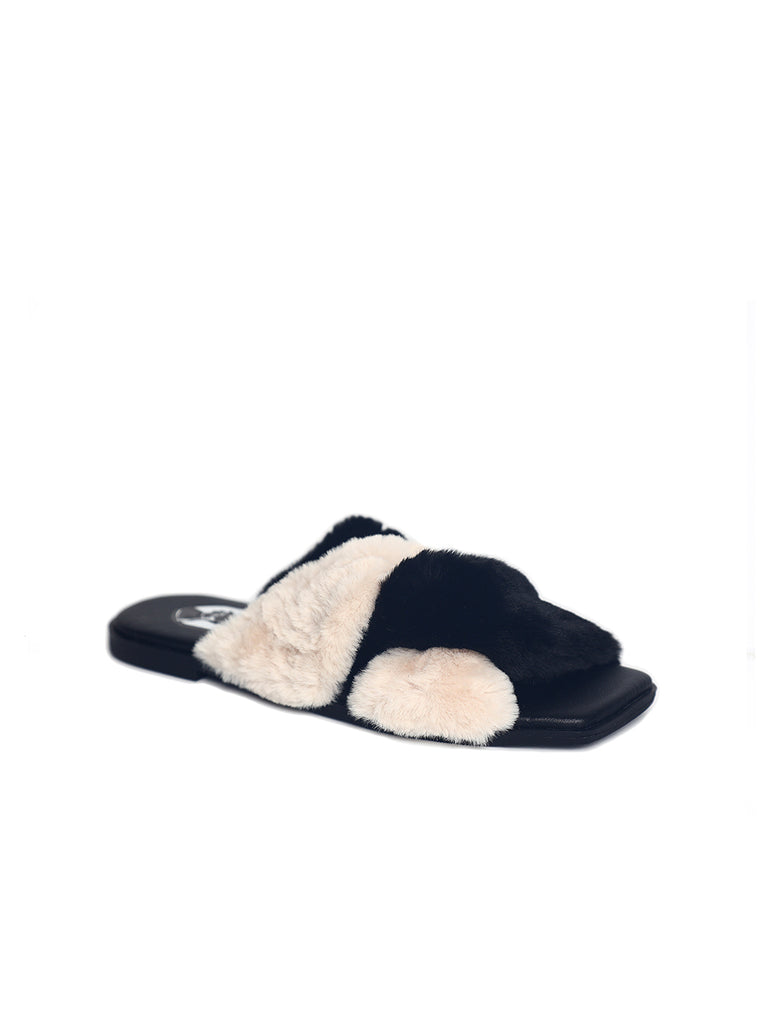 Black Faux Fur Slides | Black Slides with Faux Fur - Vhny 8M / Black