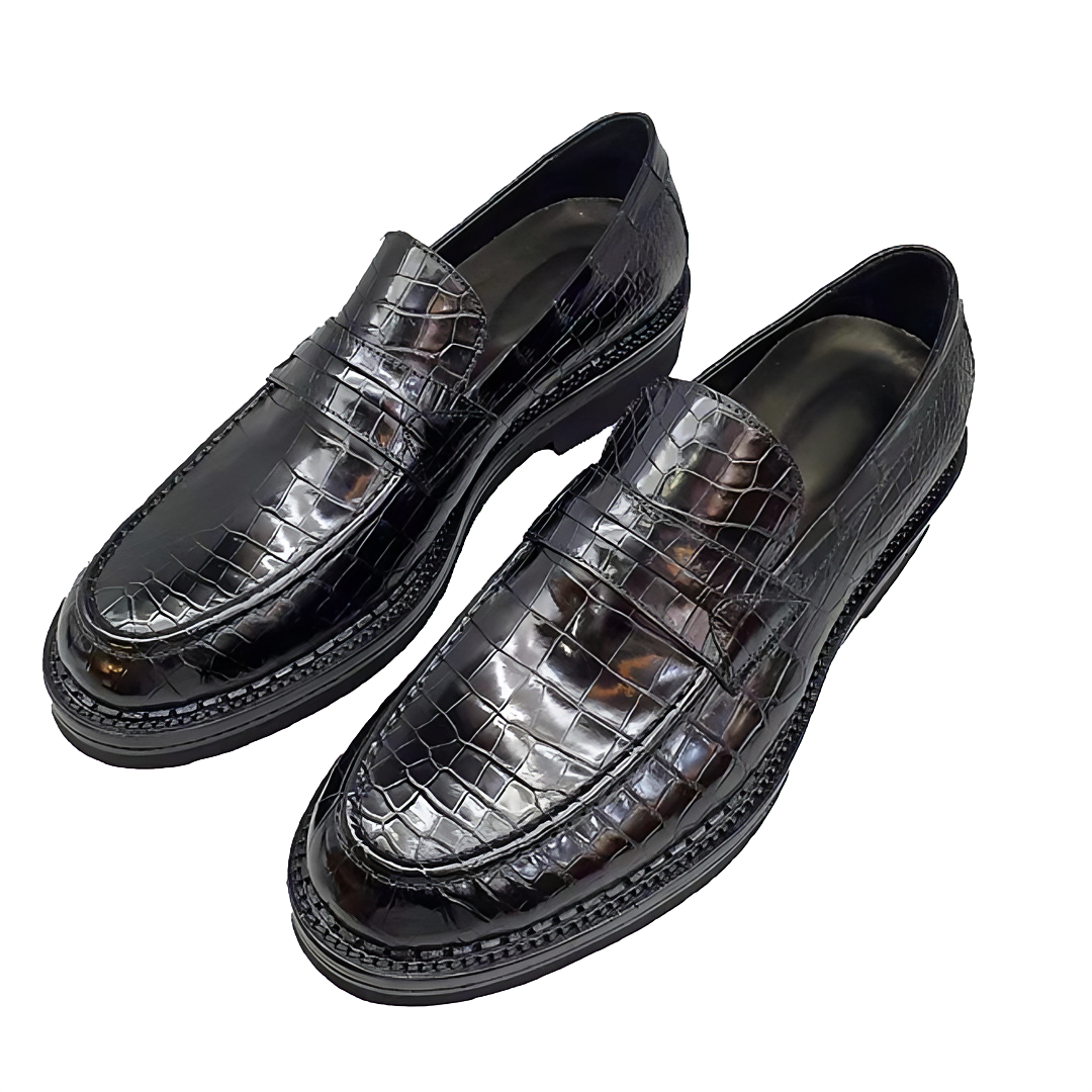 Penny loafers with genuine black alligator leather