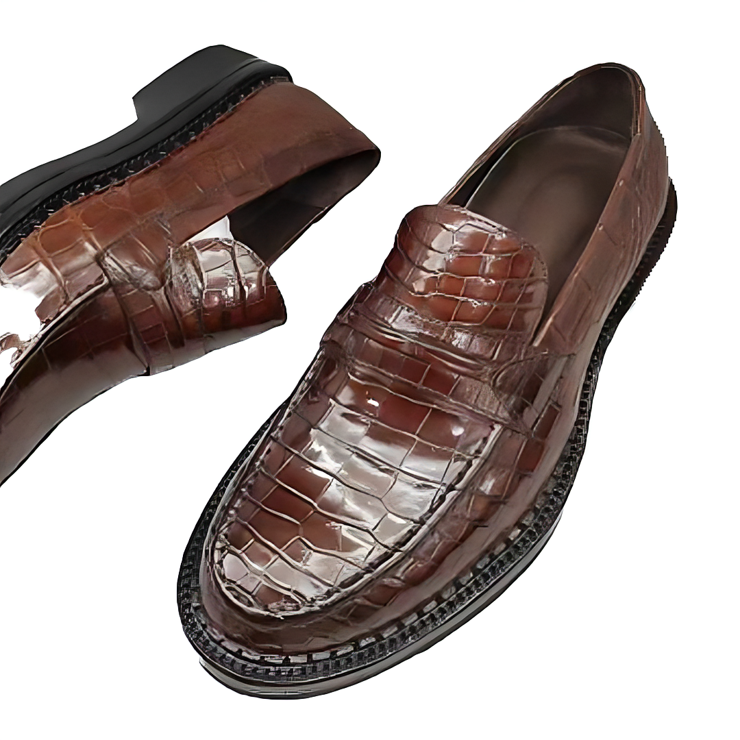 Brown Penny Loafers | MEN'S LUXURY DESIGNER SHOES BLACK ALLIGATOR LOAFERS