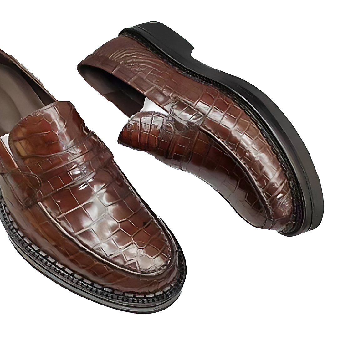 Brown Penny Loafers | MEN'S LUXURY DESIGNER SHOES BLACK ALLIGATOR LOAFERS