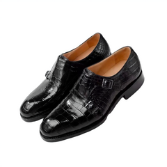 BLACK ALLIGATOR SINGLE MONK STRAP SHOES