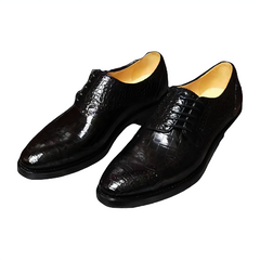 Burnished Alligator Lace-Up Oxford Black