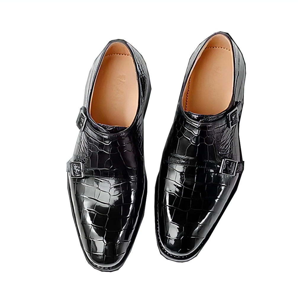 BLACK ALLIGATOR SINGLE MONK STRAP SHOES