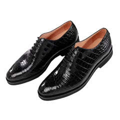 Black Alligator Lace-Up leather Shoes