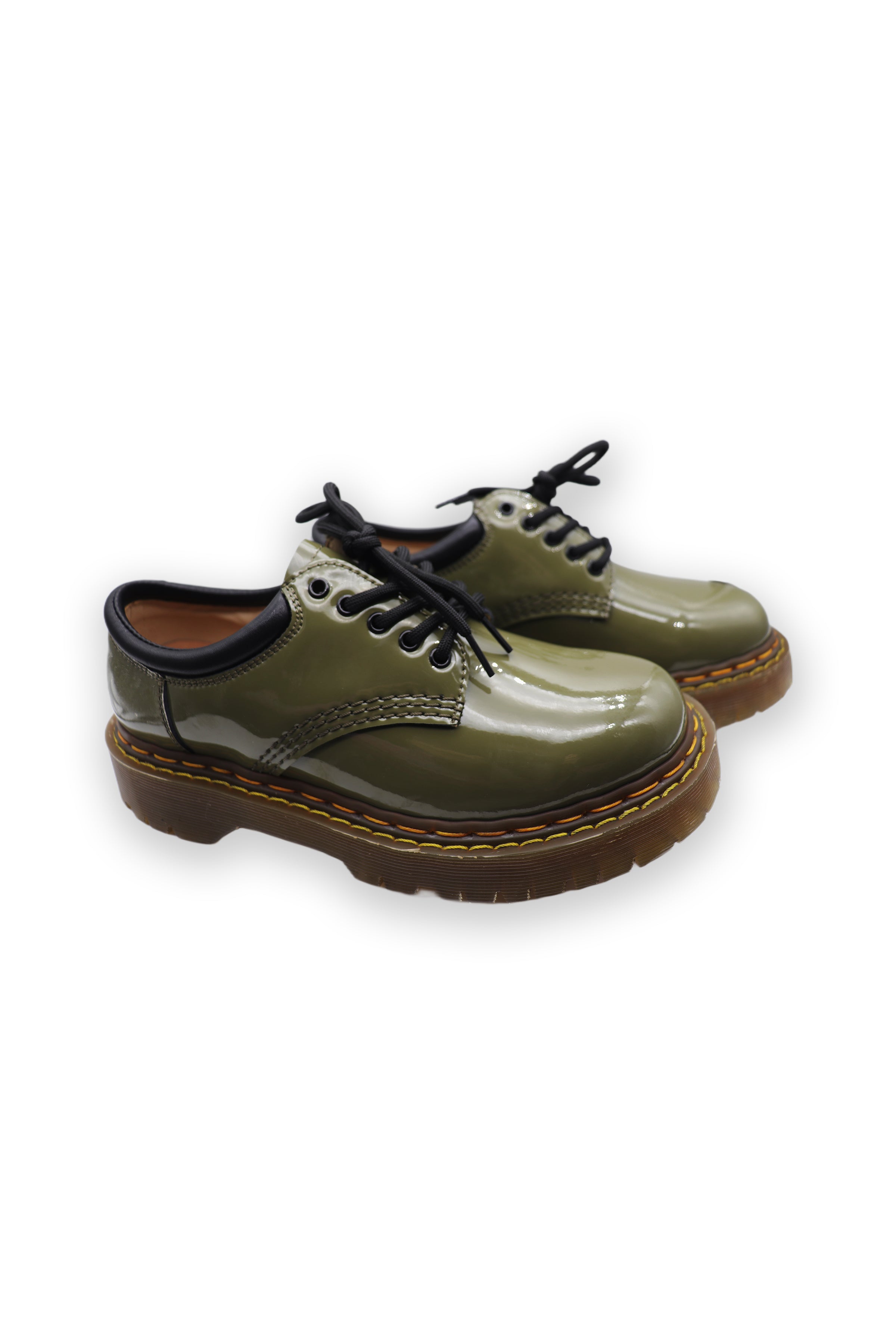 Women's Khaki British Style Double Cowhide Leather Single Shoes for Any Occasion