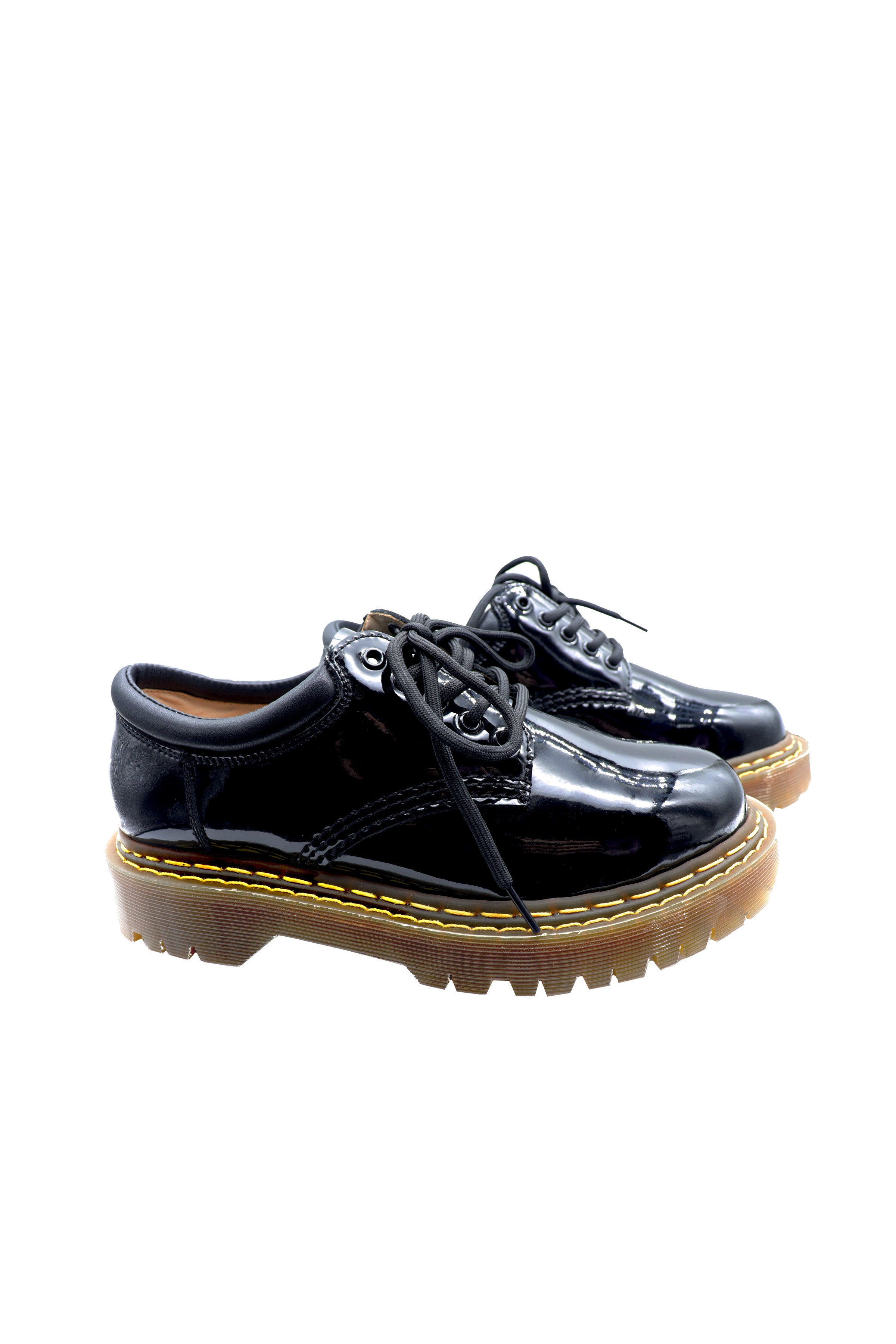 Women's Black British Style Bright Surface Cowhide Leather Single Shoes