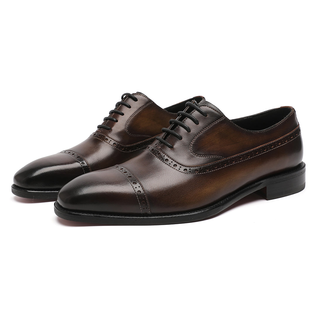 MEN'S SHOES CHOCOLATE CALF-SKIN LEATHER OXFORDS