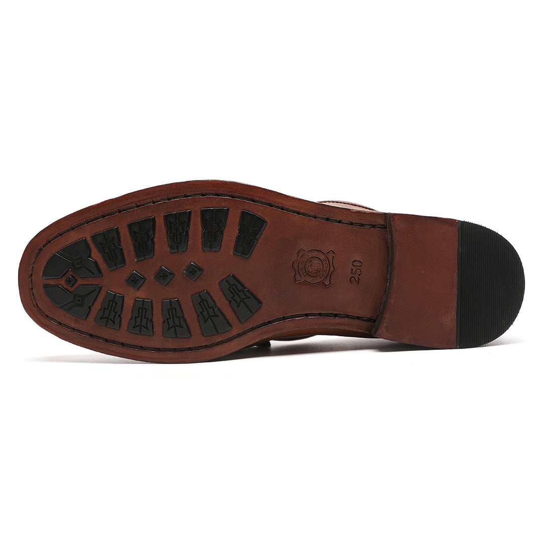 Men's Cognac Brown Cowhide Casual Moc Toe Bit Loafer