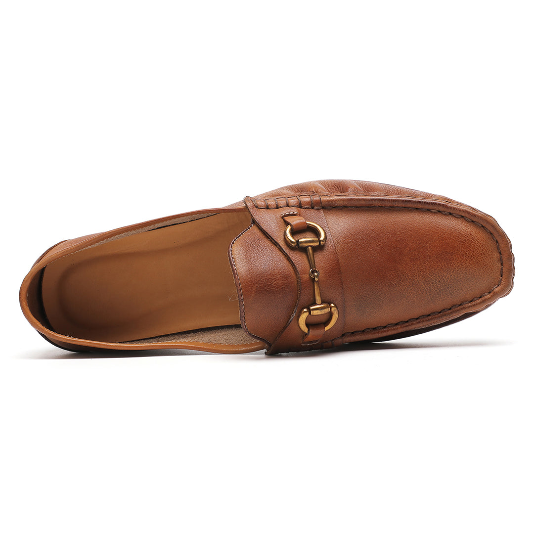 Men's Cognac Brown Cowhide Casual Moc Toe Bit Loafer