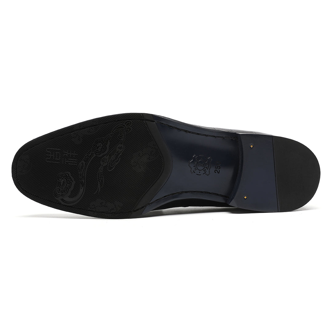 Men's Black Cowhide Leather Penny Loafer with Buckle