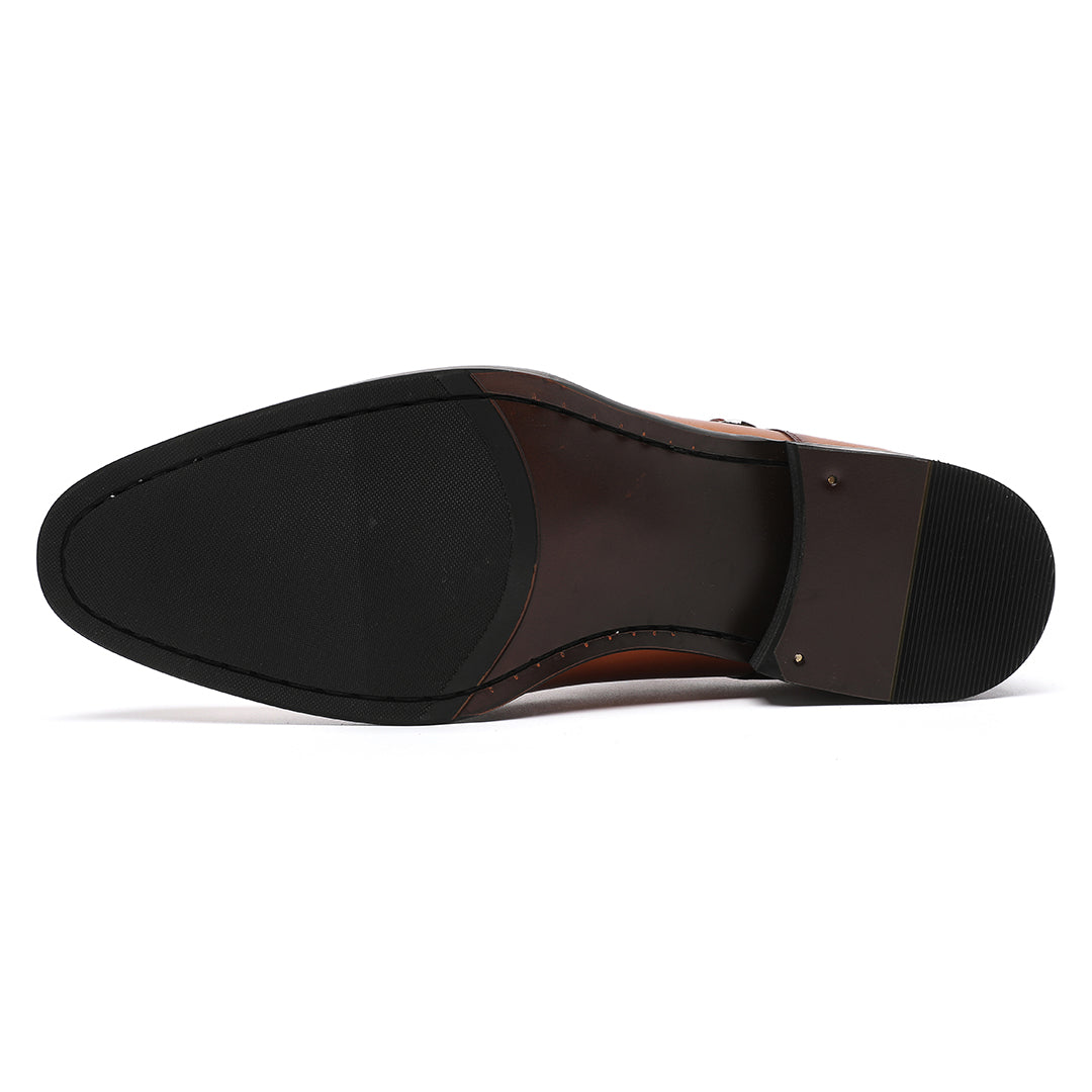 Men's Cognac Brown Cowhide Cap Toe Monk Strap Loafer