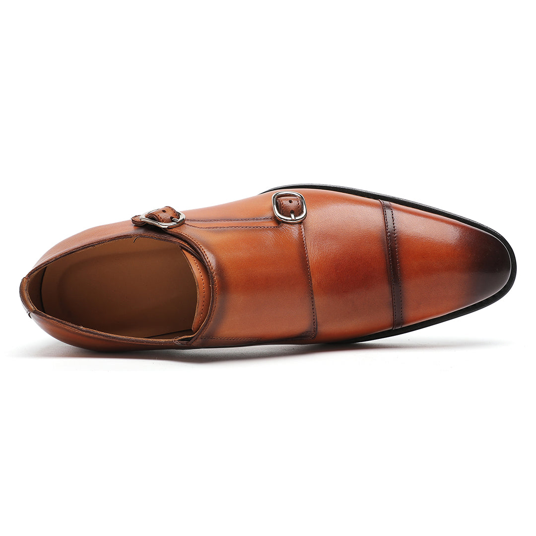 Men's Cognac Brown Cowhide Cap Toe Monk Strap Loafer