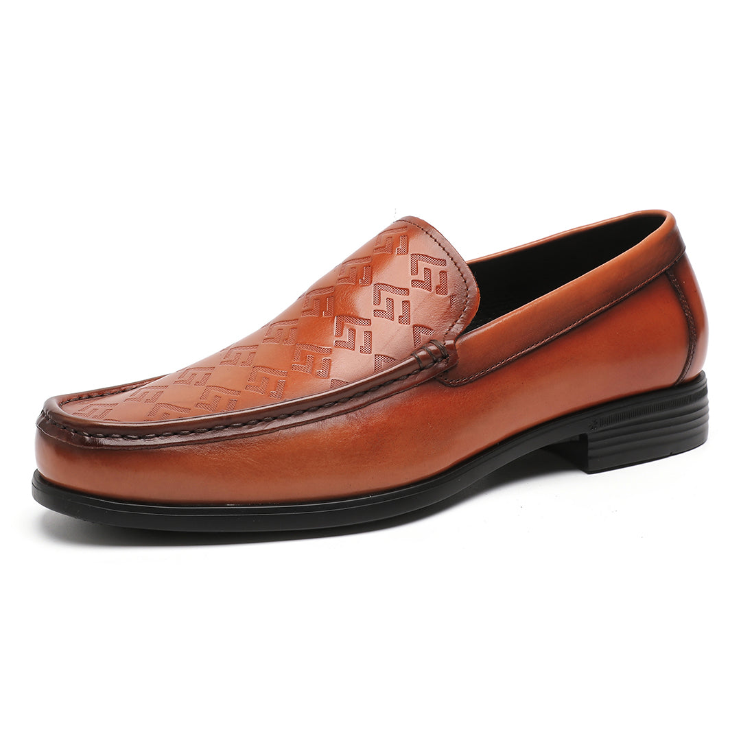 Men's Alligator Print Round Toe Slip On Formal Dress Casuals Brown Shoes