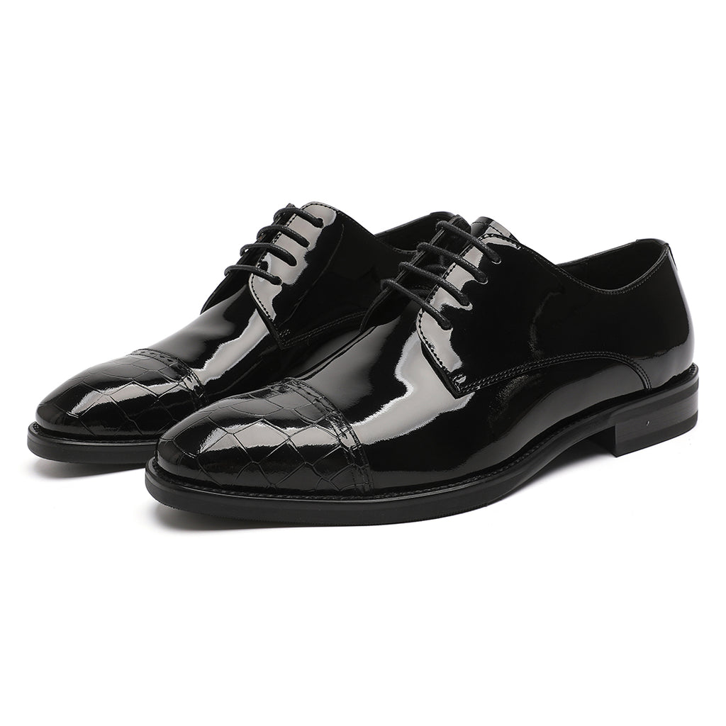 Black Tuxedo Shoes Patent Leather Wedding Shoes for Men Cap  display picture 1