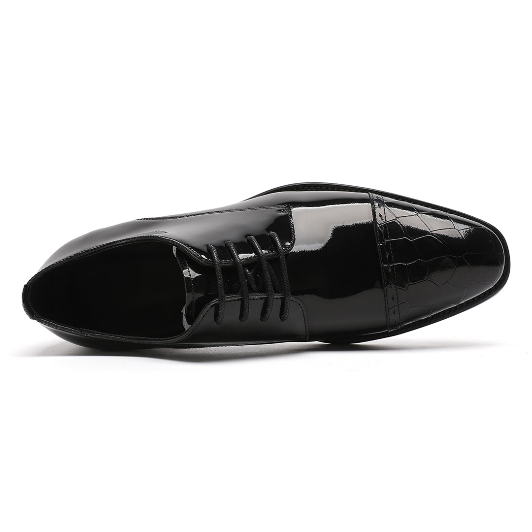 Black Tuxedo Shoes Patent Leather Wedding Shoes for Men Cap Toe Lace up Formal Business Oxford Shoes