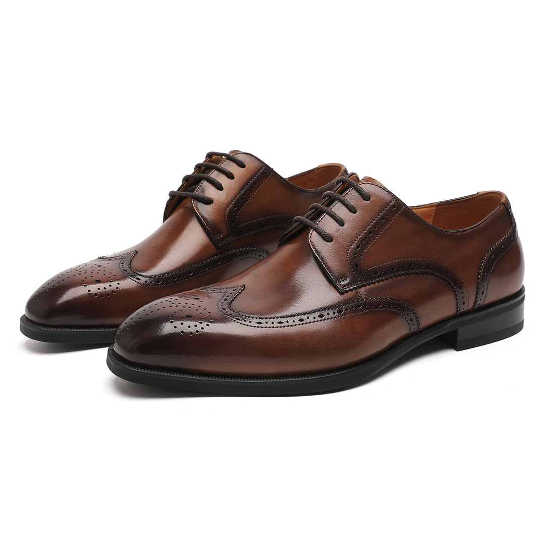 MEN'S LEATHER BROGUE OXFORD SIZE 7 TO 13 IN TAN BROWN