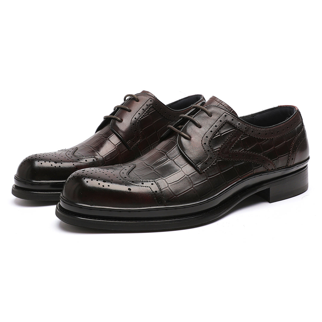 Dark Brown Cowhide Shoes For Mens
