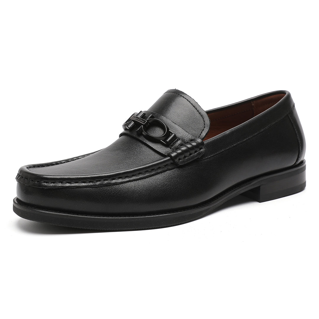 Black Moc Toe Leather Bit Loafers