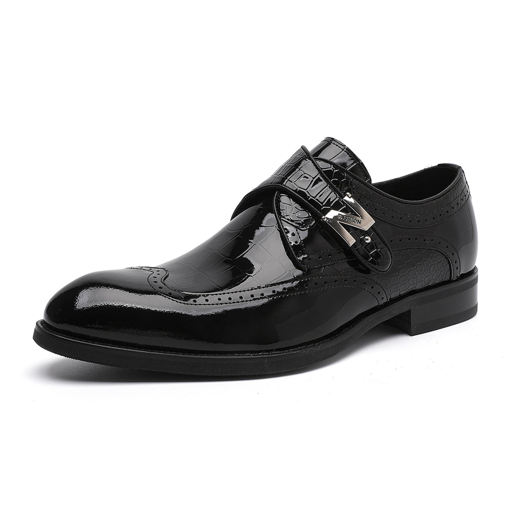 Men's Black Shiny Patent Leather Loafer Monk Strap Pointed Toe Men's Black Shiny Patent Leather Loafer Monk Strap Pointed Toe