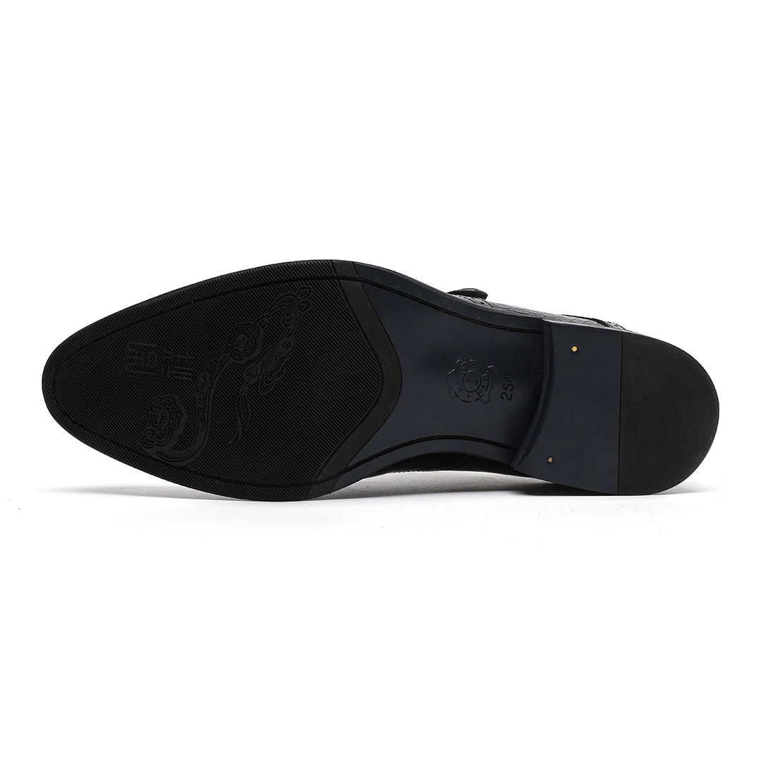 Men's Black Shiny Patent Leather Loafer | Monk Strap Pointed Toe