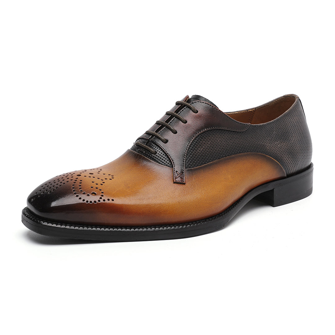 Burnished Calfskin Lace-Up Oxford Brown/Camel